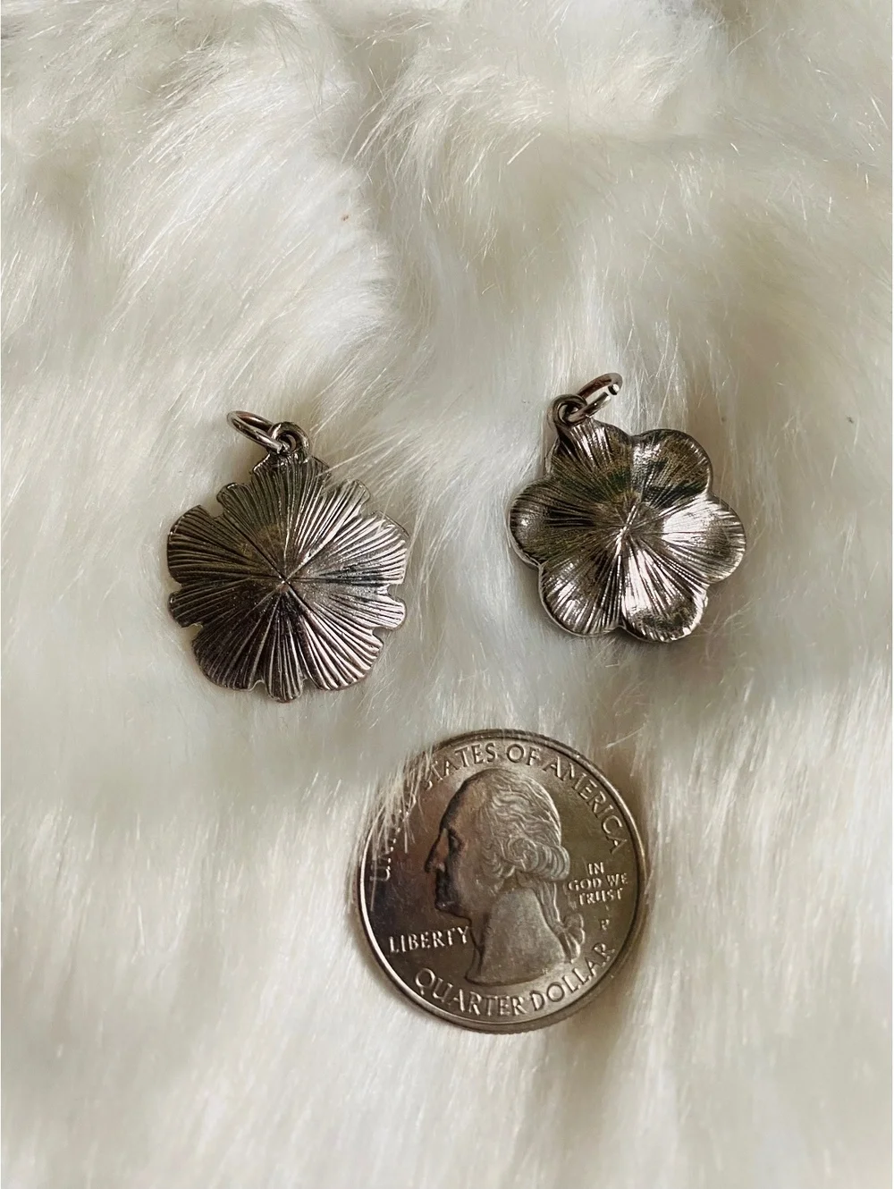 Set of 2 Vintage Silver Flower and Beetle Charms
